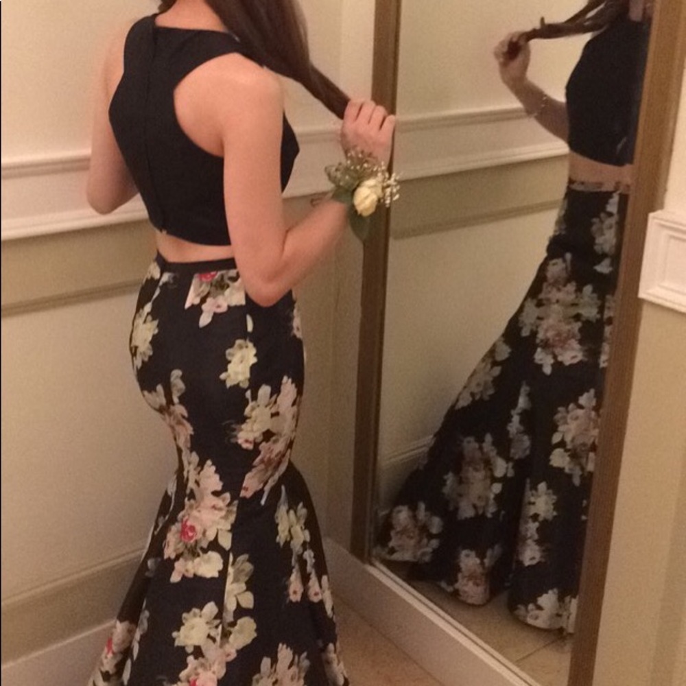 Black Floral Two-Piece Dress - Picture 1 of 3
